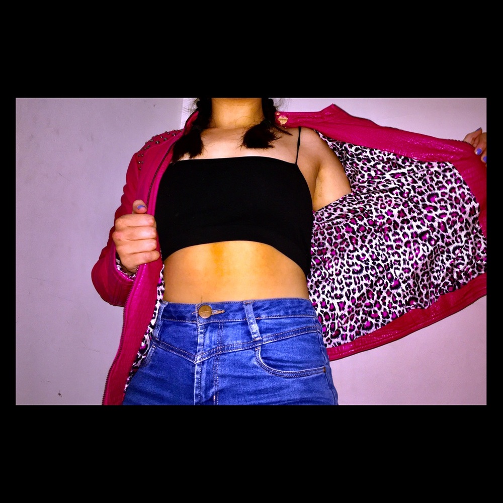 A pink leather jacket